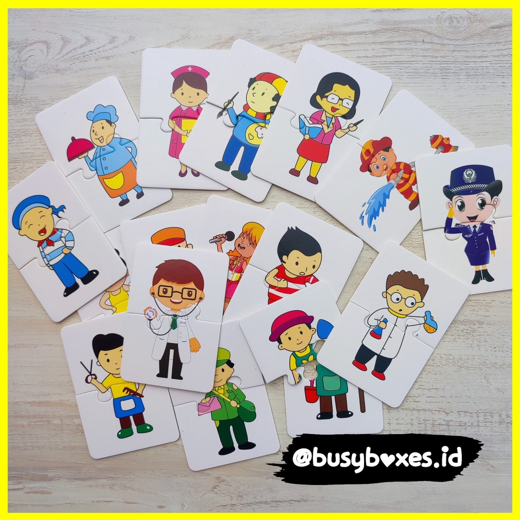 Busyboxes.id Mainan edukasi Puzzle Kayu profesi pekerjaan Anak jigsaw lucu wooden puzzle 2 keping wooden toys