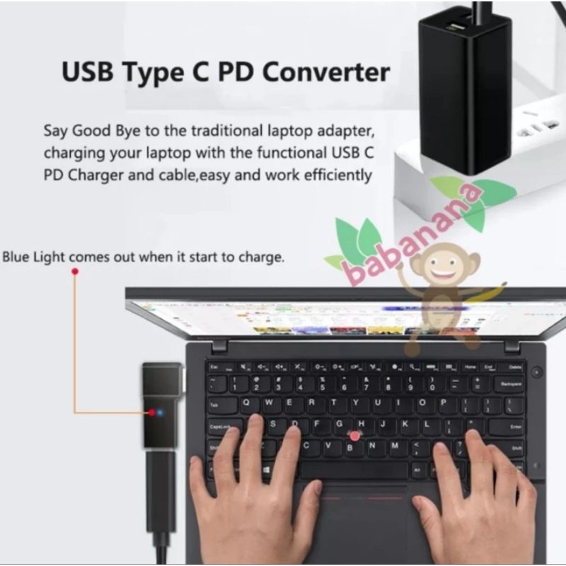 Adapter Charger for Laptop USB Type-C 100 watt to DC Casan Converter