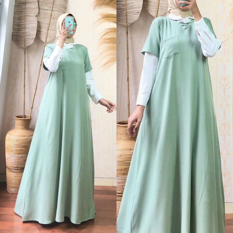 gamis dress overall one set 2pcs inner outer casual santai jalan lucu keren cantik simple simpel ade