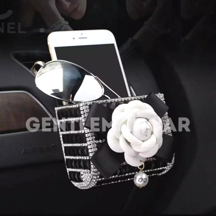 Box Holder Hiasan Bunga Mawar Mobil Tempat Penyimpanan Pouch Flower Bling Bling Organizer