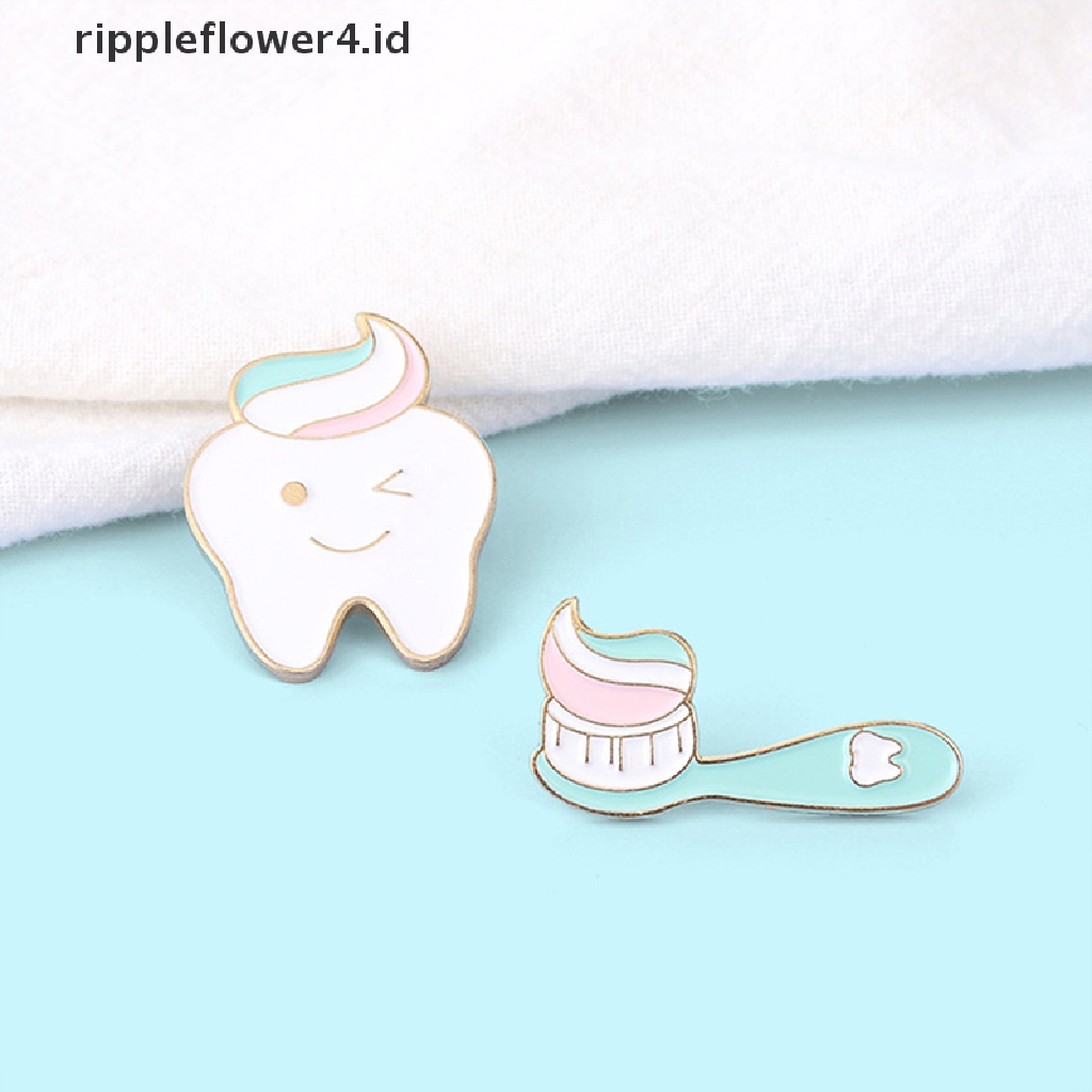 {rippleflower4.id} Pin Enamel Gigi Dan Sikat Gigi Kedip Smile Tooth Brooch Badges~