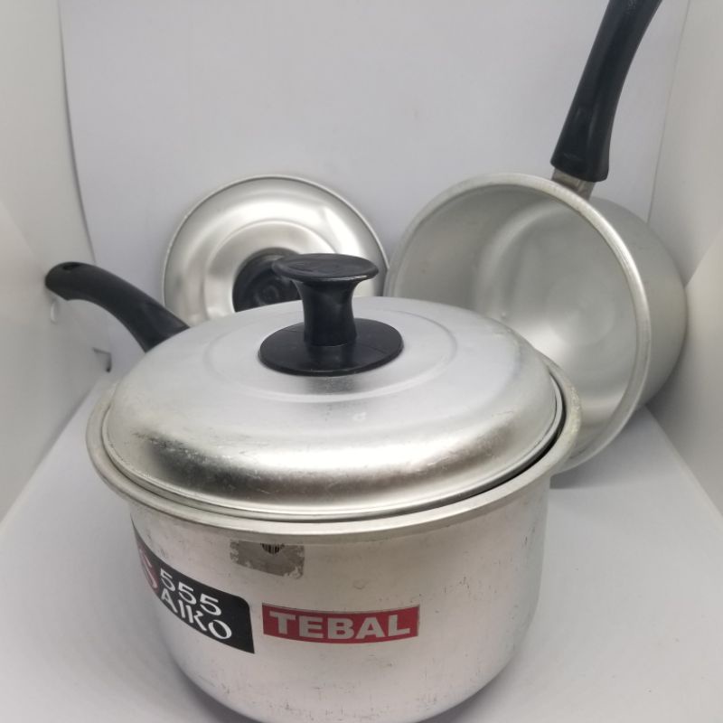 CUCI GUDANG Panci Gagang Saiko 555 Dengan Tutup Panci Susu Aluminium 16 18cm (Penyok)