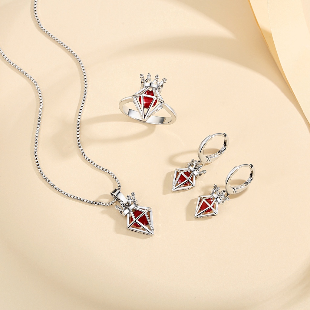 Y903 【Barang spot】Set Perhiasan Wanita Titanium Anti Karat Emas 18k Anting Cincin Kalung Berlian Permata Aksesoris Wanita Murah