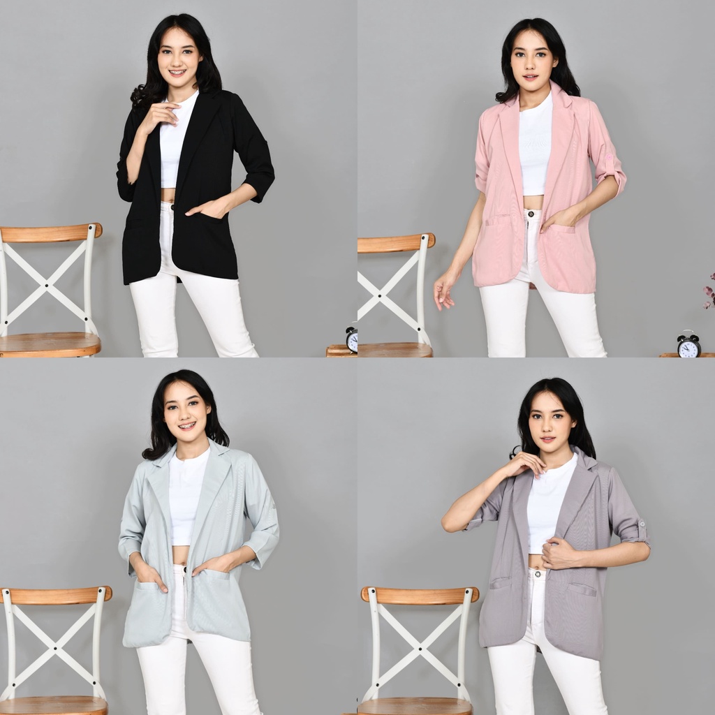 Blazer Wanita Korea Panjang / Blezer Long Crop Casual / Jas Outer Basic Kekinian / Blazer Korean