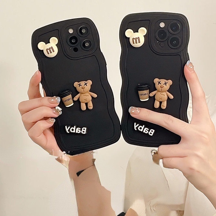 Case Motif Boneka Beruang Hitam Untuk iPhone 12 13 14 11 Pro Max X Xs Max Xr rkugd3