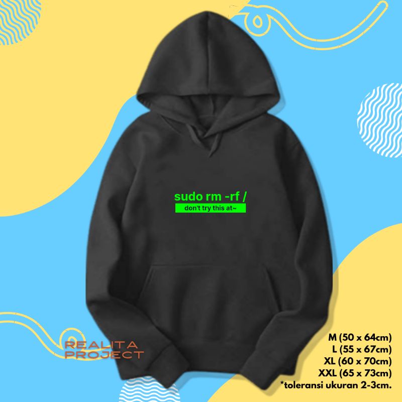 Sweater Hoodie Wanita Pria Programmer Linux Sudo rm rf buku coding