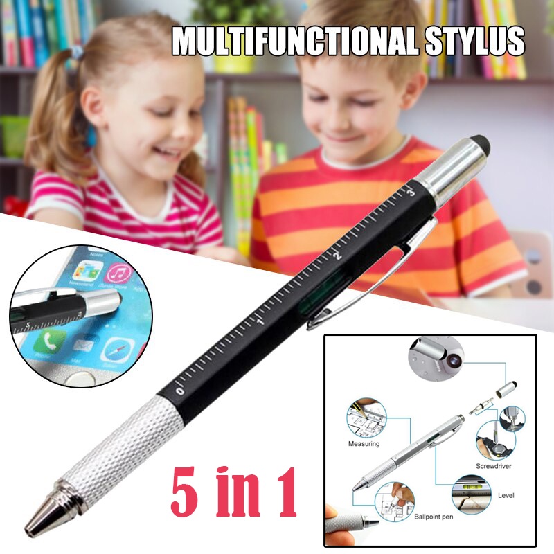 

Pena Multifungsi Plastik 5 in 1 Stylus Penggaris Level Obeng Pulpen Serbaguna Ballpoint Unik
