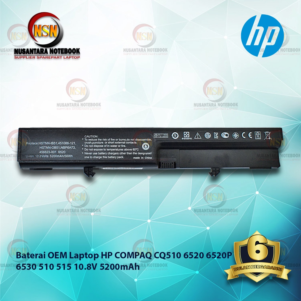 Baterai Laptop HP COMPAQ OEM CQ510 6520 6520P 6530 510 515 10.8V 5200mAh