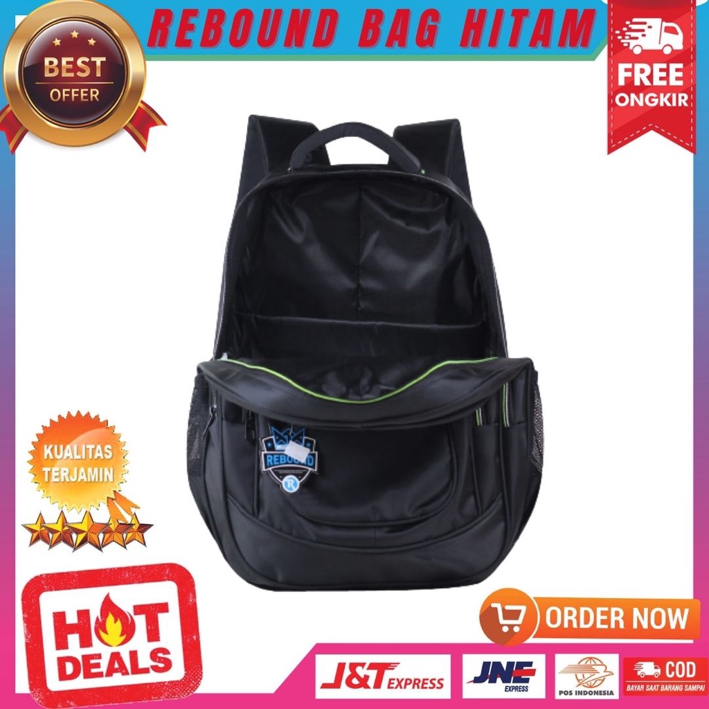 Tas Ransel Pria Bahan Nilon Backpack Anak Mahasiswa Cowok Keren Ransel Sekolah Kuliah Kerja Multifungsi Bonus Raincover Rebound Bag Hitam