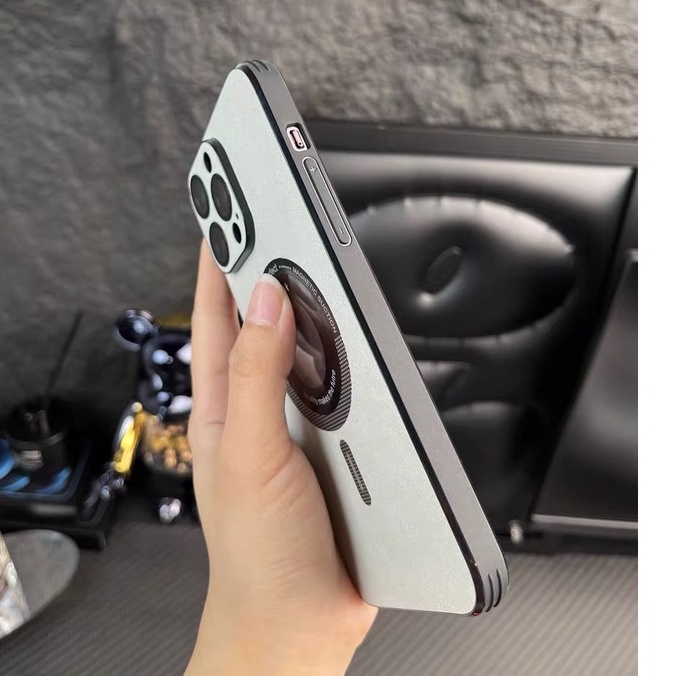 IPHONE Casing Magnetik Bahan Kulit Untuk Iphone14 13 12 Pro Max anti Keringat Matte13 Pro Max Dengan film Pelindung Lensa Akrilik anti Jatuh case