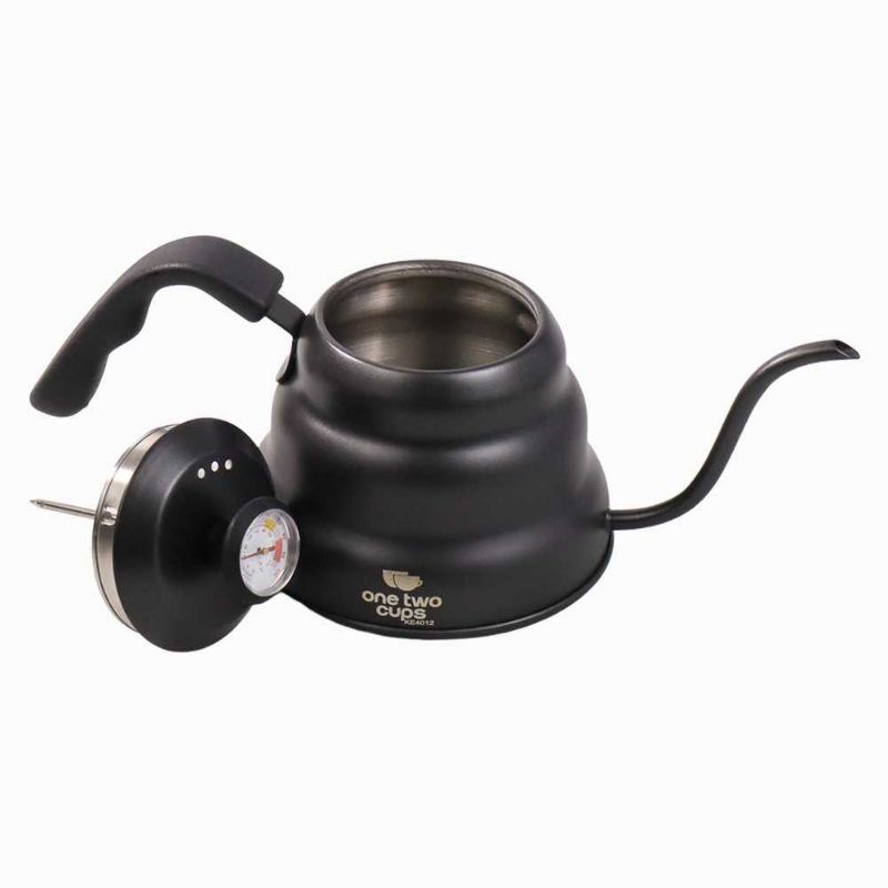 One Two Cups Teko Kopi coffee Maker Pot Drip Kettle with Thermometer - KE4012 hitam 955ml