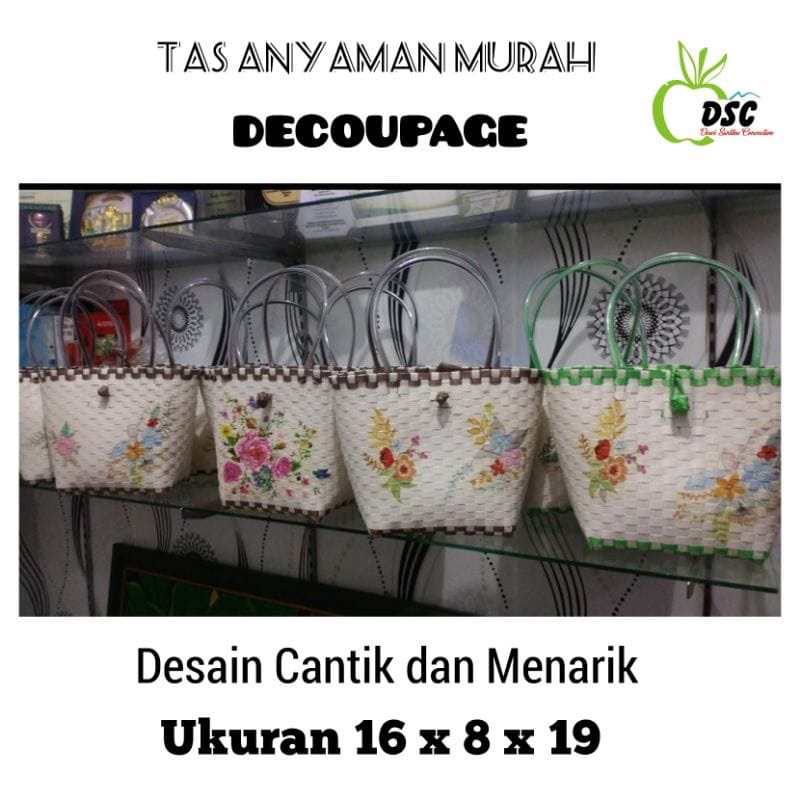 Tas Anyaman Murah | Tas Anyaman Plastik Decoupage Cantik dan Termurah