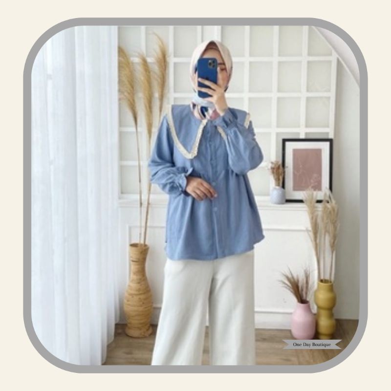 BLOUSE RAYON CRINKLE 383 ATASAN JUMBO KANCING BUSUI KERAH KERJA