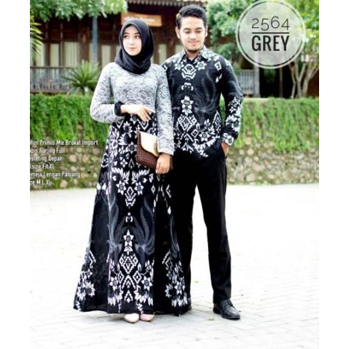 Terbaik Batik Couple Gamis Brukat kombinasi batik Soga 2564 Sania Ruffle Batik