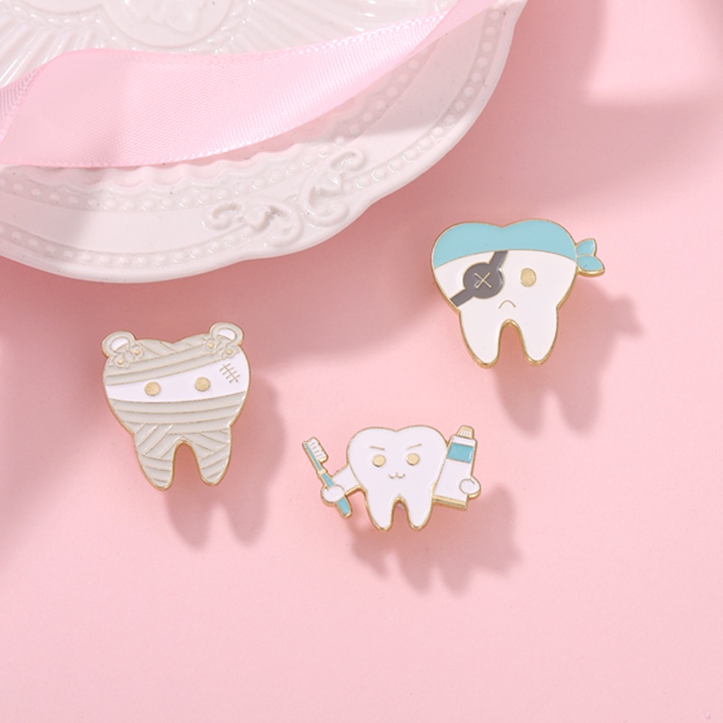 Pin Enamel Gigi Senyum Lucu Enamel Gigi Lucu Lencana Bros Lencana Kerah Pin Kartun Perhiasan Medis Hadiah Untuk Teman