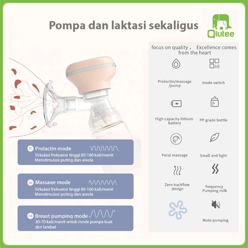 Pompa ASI elektrik portable tanpa kabel dan selang / Rechargeable Breast Pump single elektrik / Real bubee pompa adi elektrik 2 pump