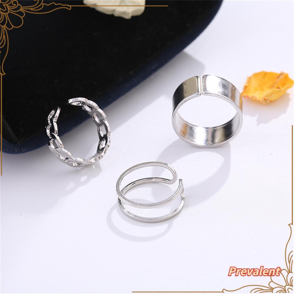 Preva 3 Pcs Cincin Set Fashion 3 Pcs /Set Wanita Geometri Pembukaan Melingkar Punk