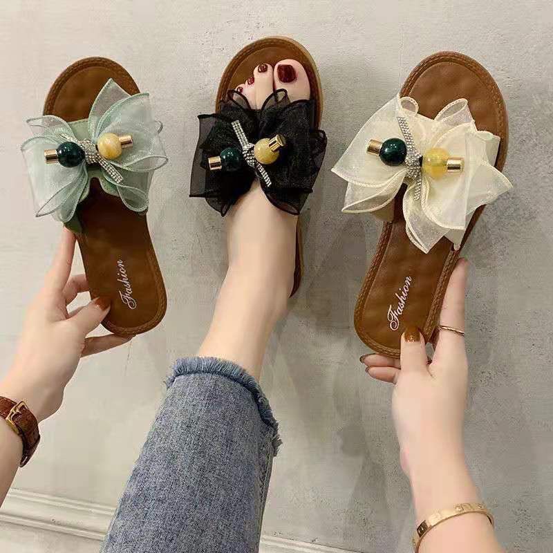 TOPGROSIR TG1556 Sandal Slip Flat Wanita Import Motif Bunga Lucu