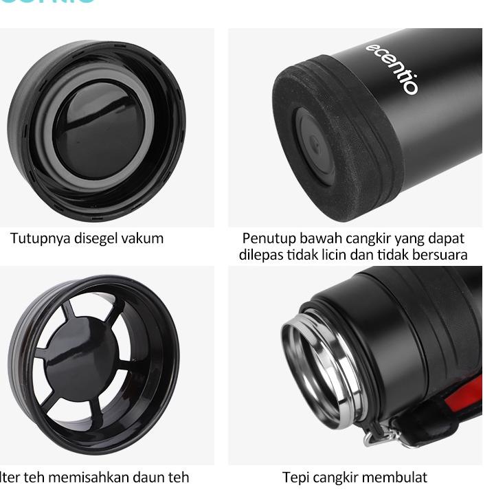 Terbaru.. ecentio Termos Air Panas 304 stainless Vacuum Flask Botol 1000ml/1200ml /Tumbler suhu/ Kap