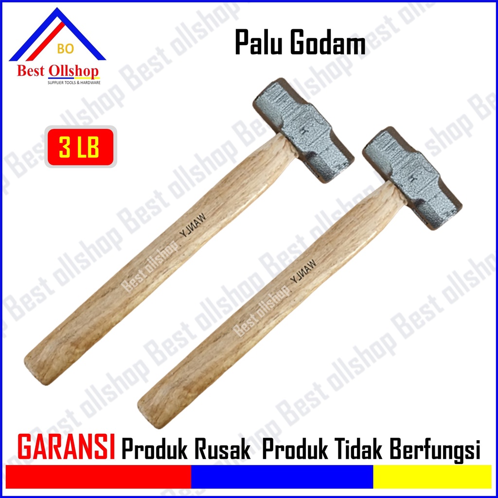 Palu Batu Beton Tembok 3 LB Palu Bodem Bogem 3Lb Gagang Kayu / Palu Besi Batu Bobok Tembok