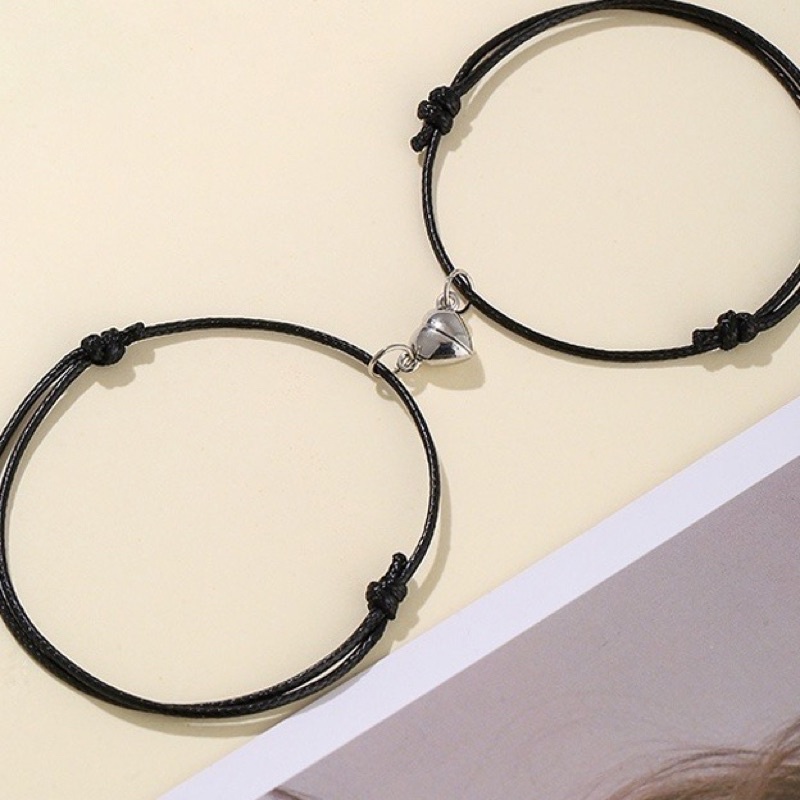 2 Pcs Gelang Couple Polos Magnetik Pasangan Tali Korea Pria dan Wanita 2 mm