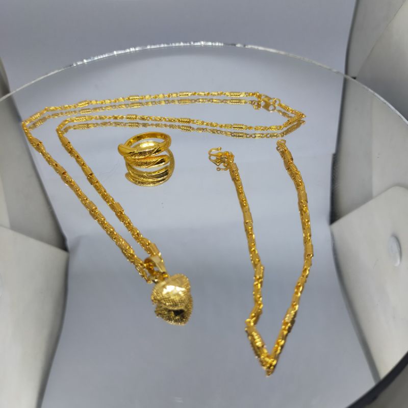 set perhiasan wanita bambu lapis emas muda,,, satu set perhiasan wanita cantik sepuhan emas asli kad