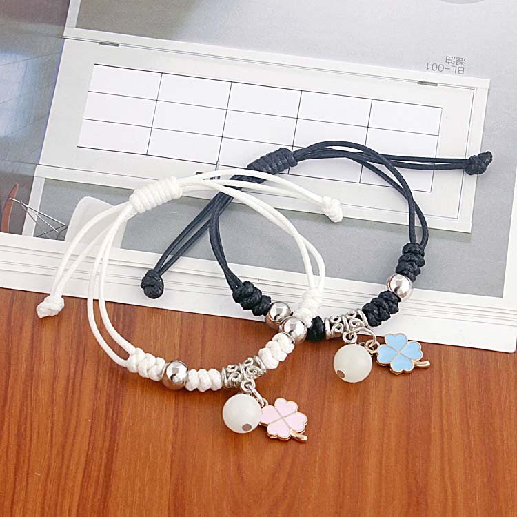 S144 Retro Braided Rope Bracelet Handmade Luminous Bead Bracelet Pacar Wanita Gaya Etnik Gelang