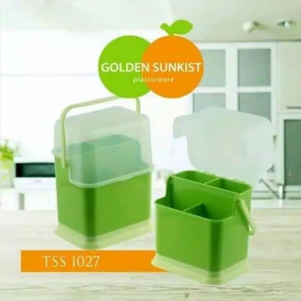 OTS 1.002 - Tempat Sendok Garpu Pisau Dengan Tutup Anti Kecoa Cicak Golden Sunkist Cutlery Holder