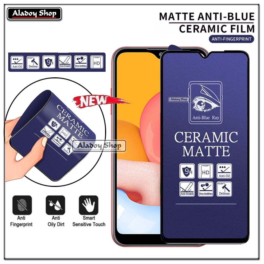 PAKET 3IN1 Anti Gores Blue Matte Anti Glare Samsung A01/M01 + Tempered Glass Camera dan Skin Carbon