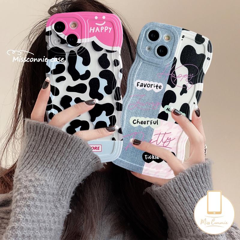 REDMI Redmi10 9T 12C 9 9A 9C 10A 10C A1 A1+Note 10Pro 9 8 10 11 10s 9Pro Note 11Pro+9s 11s POCO M3 X3 NFC Pro Mi 11T Pro Kartun Couple Denim Patch Happy Leopard Print Wavy Casing Edge