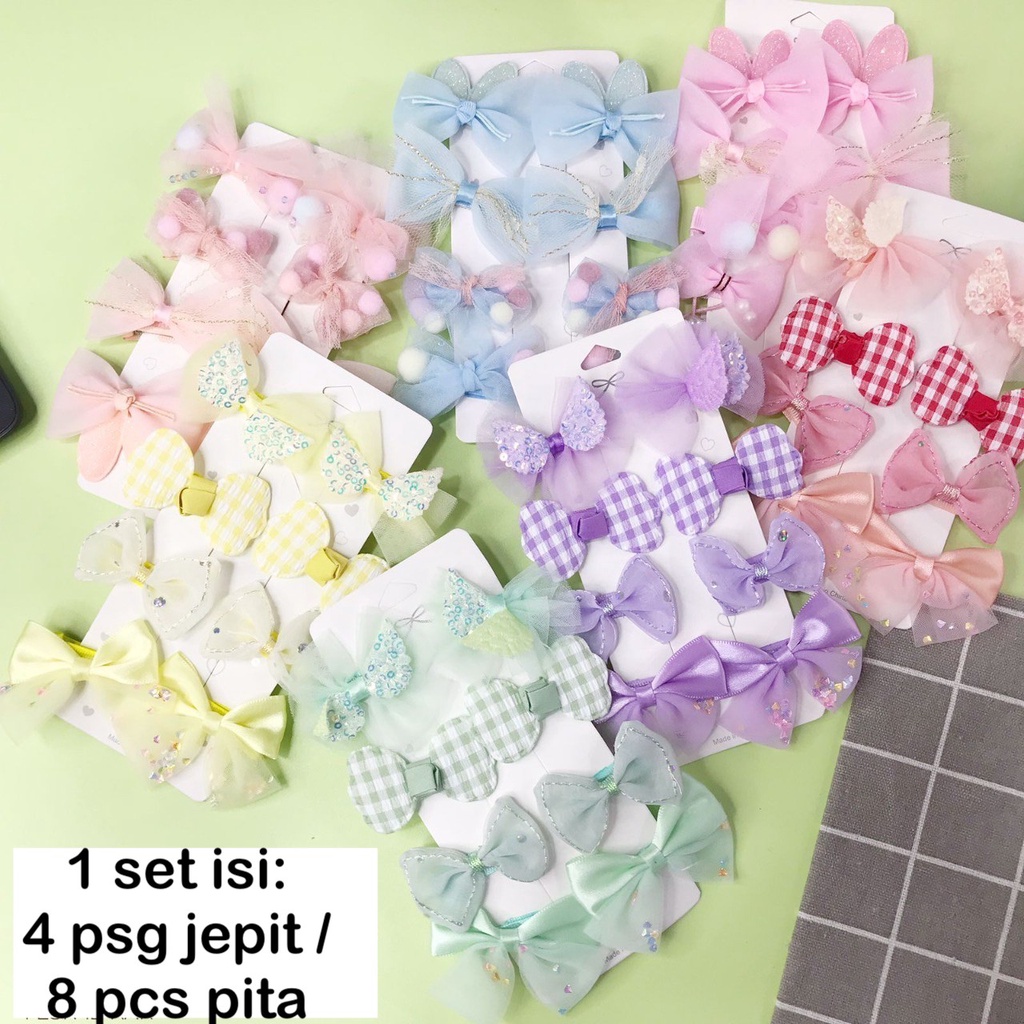 jepit rambut set 4 pasangan / set 8 pcs pita s4p