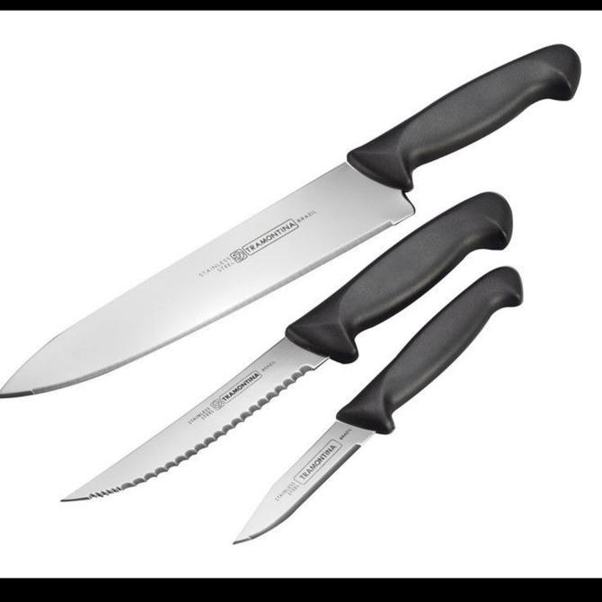 Tramontina 3 Kitchen Knife Set Stainless Steel / Pisau Dapur Set