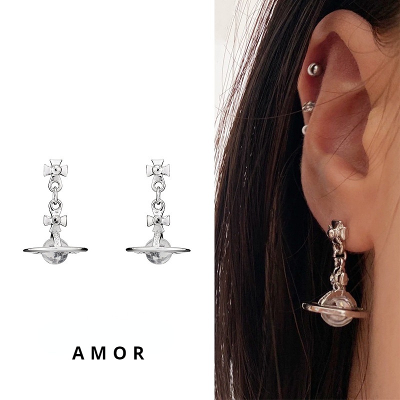 Vivienne westwood Vivian Bola Kaca Stereoskopik Saturnus earrings Anting Anting Desain Minoritas Perempuan Anting