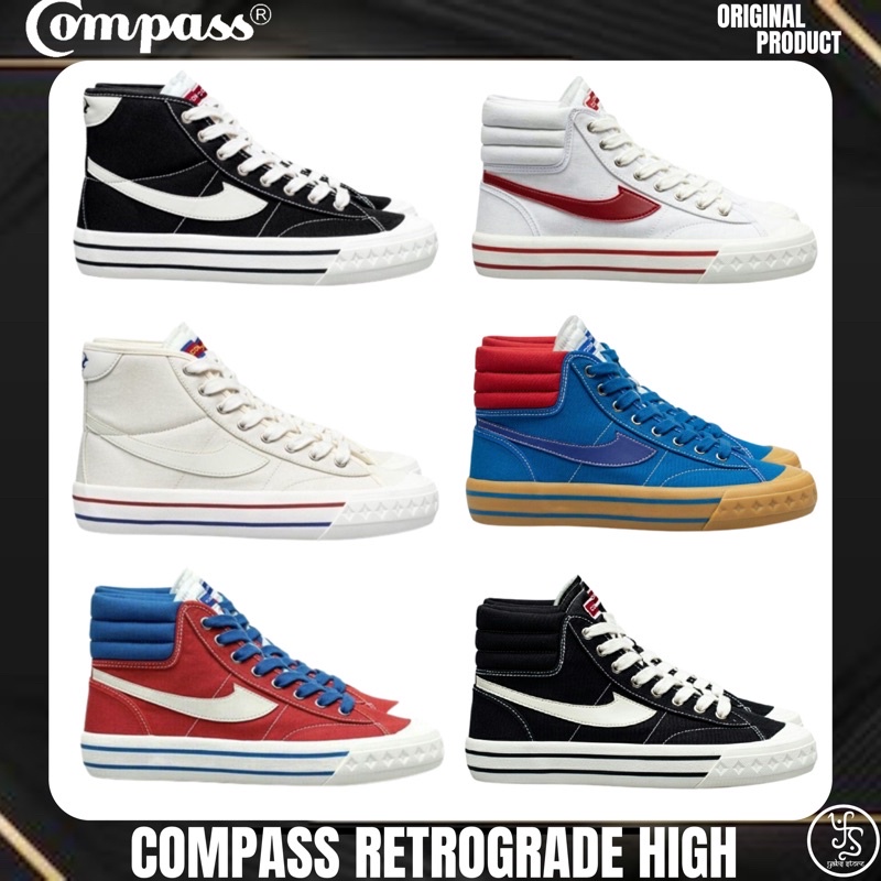 [ORIGINAL] Sepatu Compass Retrograde High Cream / Retailer / Blue Gum / Black White / White Red