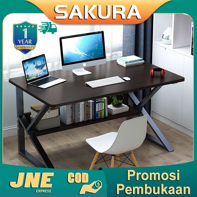 Weyon Sakura Meja komputer kantor meja kerja meja belajar Meja Meja rias persegi panjang Meja kamar tidur sederhana Dengan partisi hitam berkualitas tinggi(A122A 120cm×60cm)