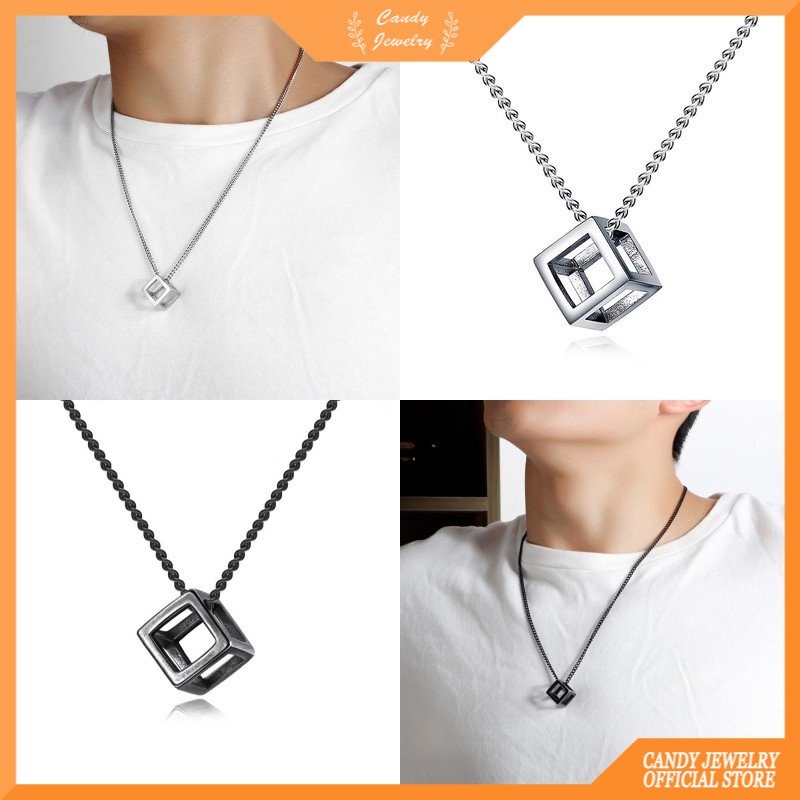 Candy Jewelry Fashion Titanium Steel Necklace Cube Pendants Necklaces for Couple Men Women