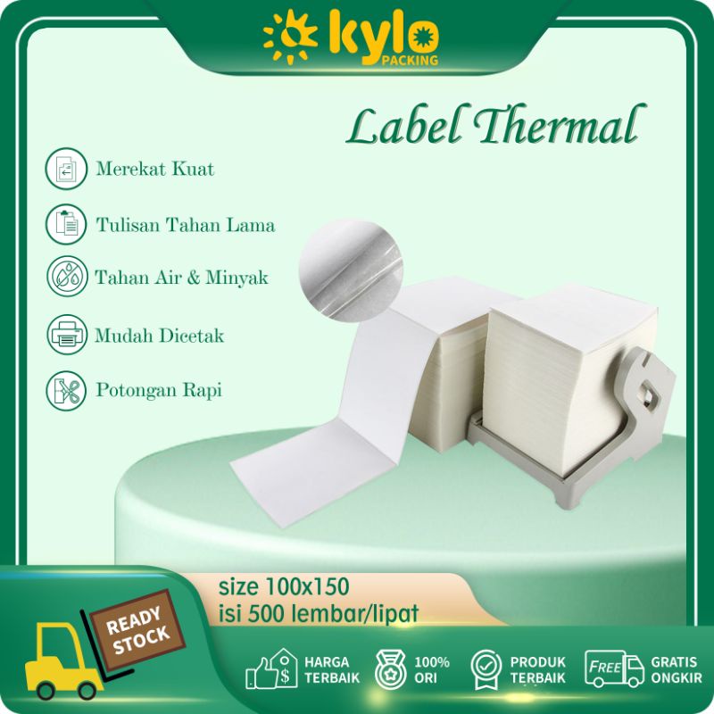 

☀️Kylo Packing☀️Kertas Label Thermal Lipat Uk:100x150mm Direct Thermal 500pcs Barcode Stiker Resi Online Shop Printer A6