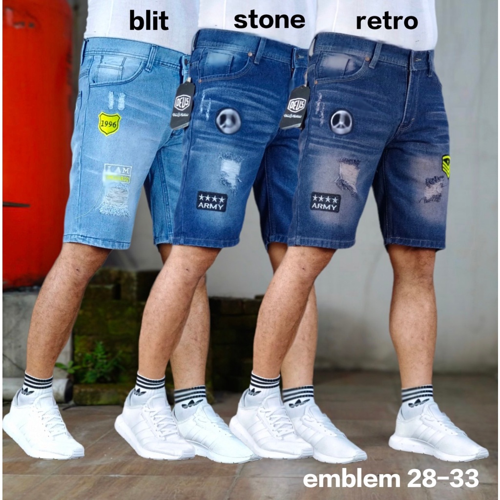 Celana Pendek sobek Emblem Pria Premium Celana Pendek Murah Ukuran Jumbo