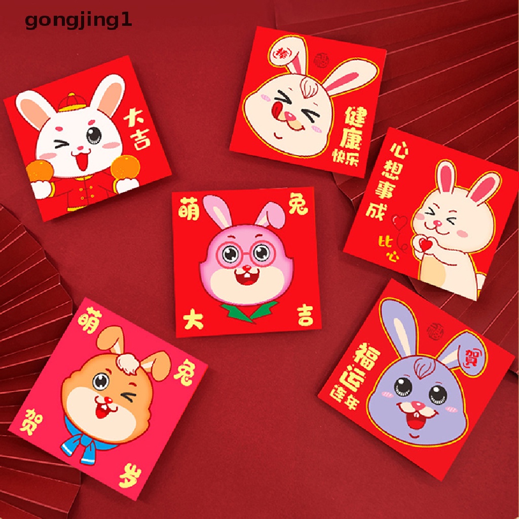 Ggg 6Pcs Year Of The Rabbit Spring Festival Tahun Baru Menebal Amplop Merah Lucu Beruntung Money Packet Amplop Merah Imlek Untuk Tahun Baru Greegs ID