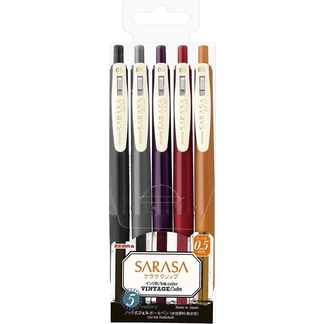 

Zebra Sarasa Clip 0.5 mm Gel Ballpoint Pen Vintage 5 Color Set
