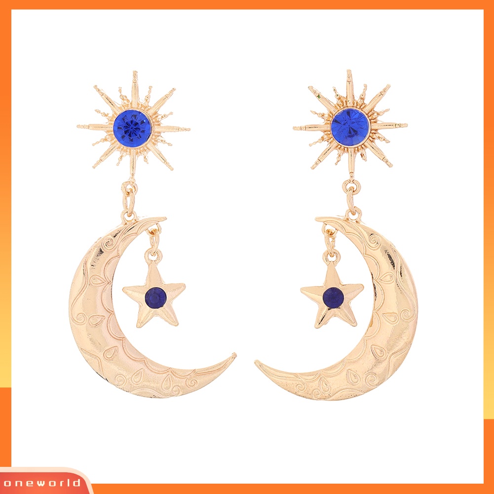 [WONE] Fashion Wanita Safir Imitasi Bintang Bulan Menjuntai Ear Stud Earrings Perhiasan Hadiah