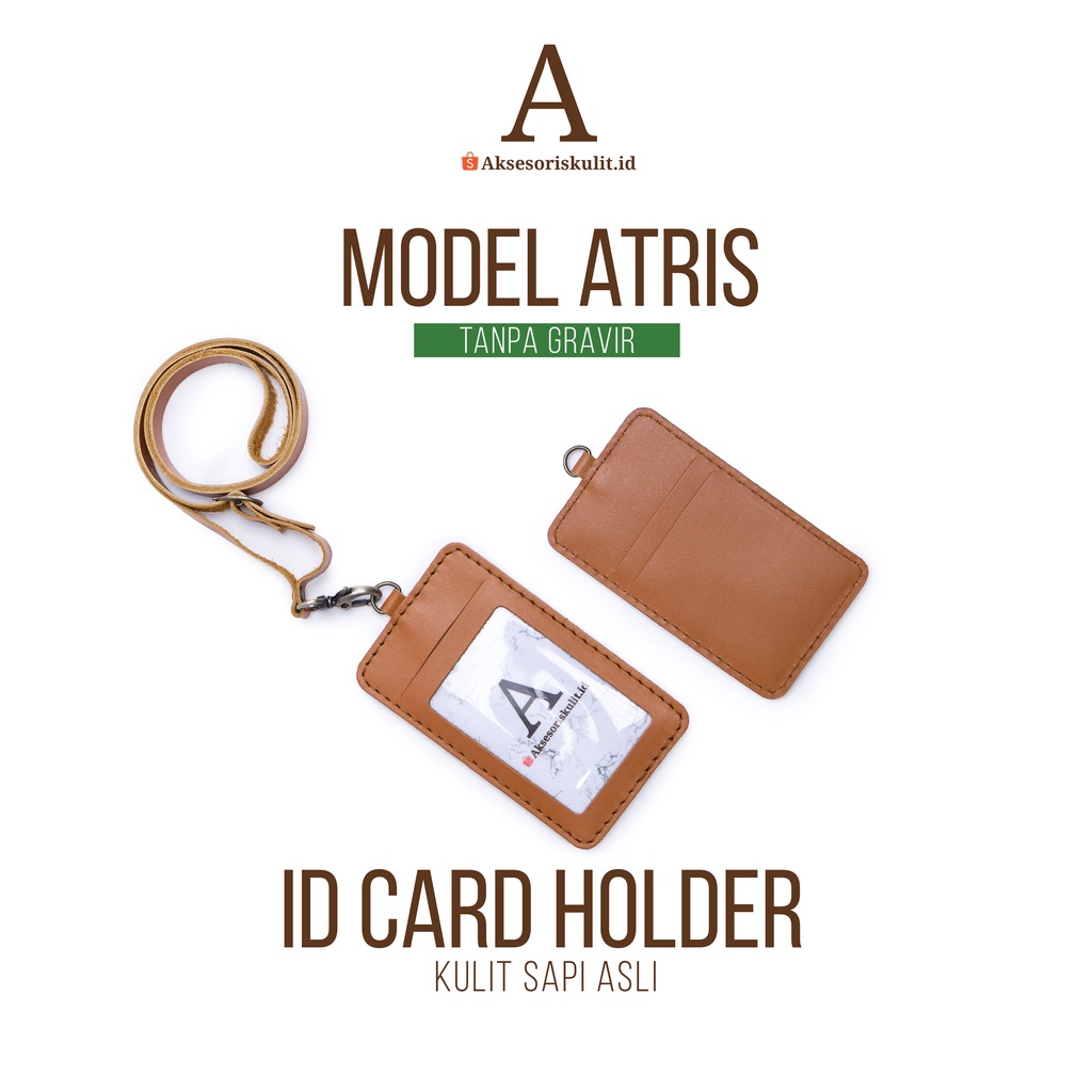 Name Tag Id Card Atris - Id Card Holder Kulit Sapi Asli Bisa Grafir Nama