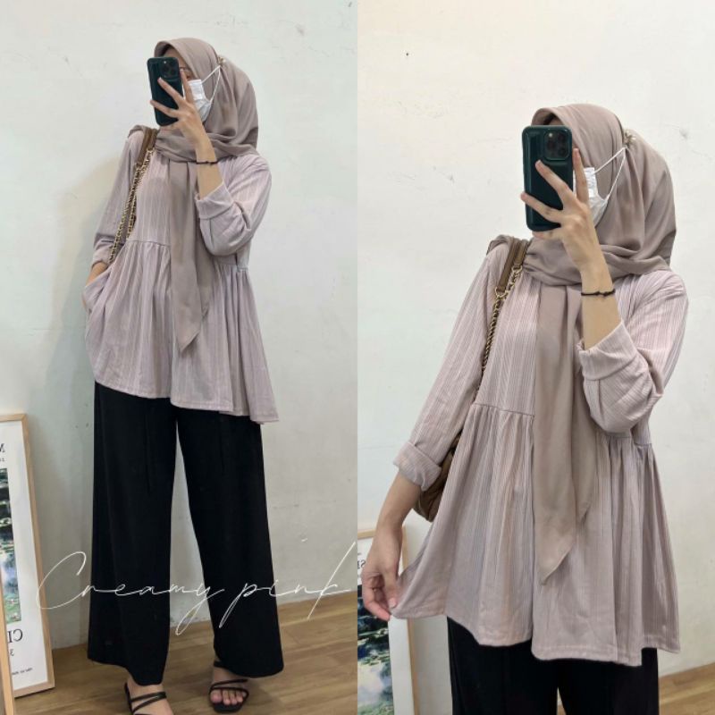 RAISA TOP BLOUSE / Blouse Busui Resleting Depan / Atasan Wanita Lengan Panjang / Baju Kaos Menyusui 