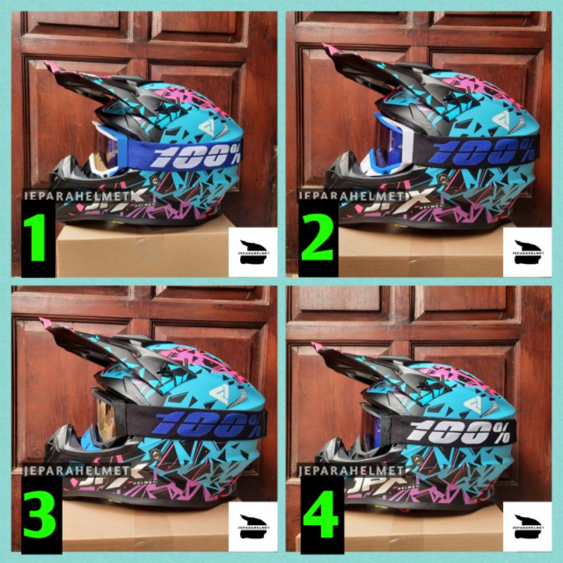 Helm JPX Cross Motif X33 Lattice Light Blue Biru Doff Plus Google Goggle 100 | JPX Cross X33 Light B