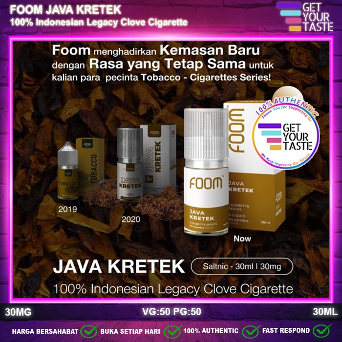 Liquid Foom Java Kretek Salt Nic Cigarette Series by Foom Lab Global - 100% Authentic - 30mg 30ml