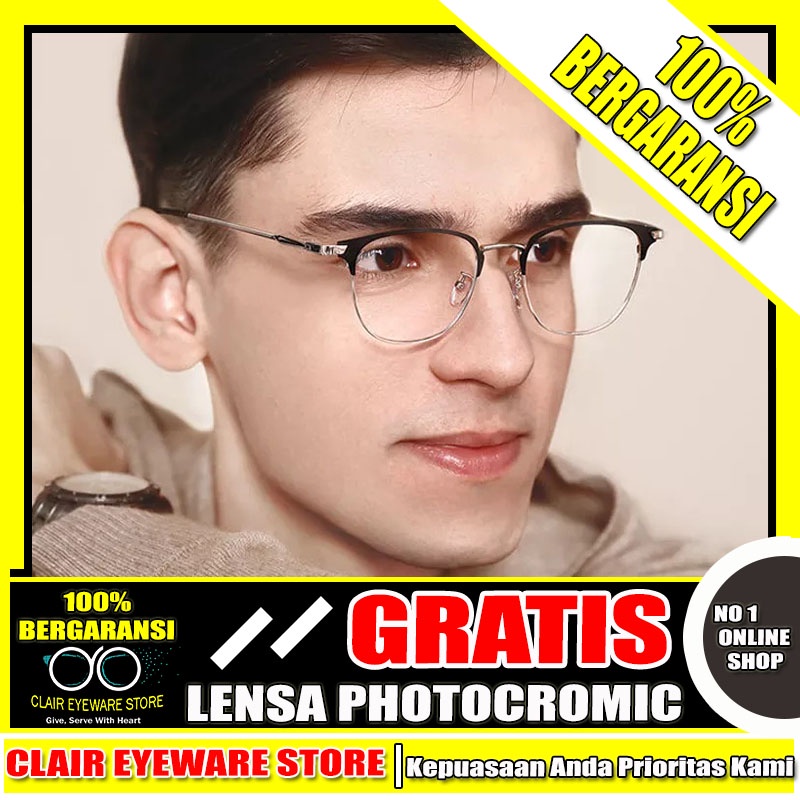 Clair Eyeware CO 89 Optik Melawai Frame Kacamata Metal Blueray Photocromic Anti Radiasi Hp Komputer 