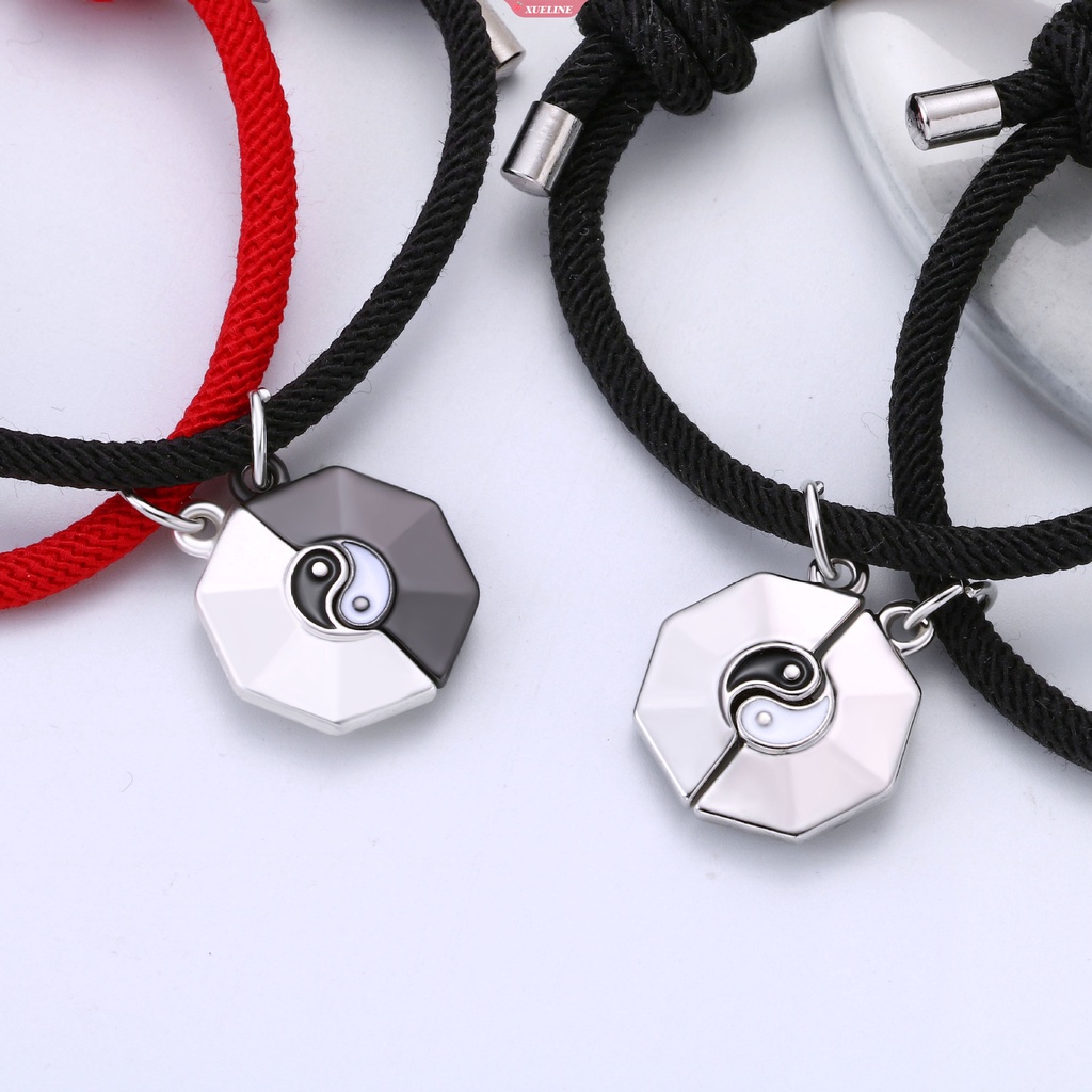 Gelang couple taiji Tali Kulit vintage yin Dan yang alloy Liontin Hitam Dan Putih Dua Set Dikepang Pria Dan Wanita couple bracelet gift [ZXL]