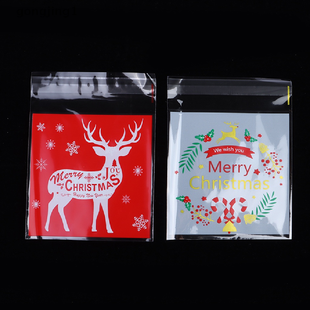 Ggg 100Pcs Merry Xmas Candy Bags Santa Claus Snowflake Cookie Kantong Plastik Untuk Diy ID