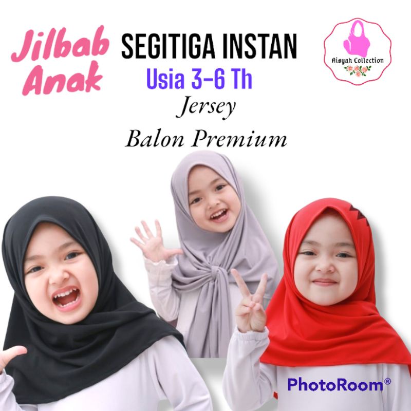 Jilbab anak segitiga instan 3-6 tahun. kerudung anak. hijab anak Jersey balon