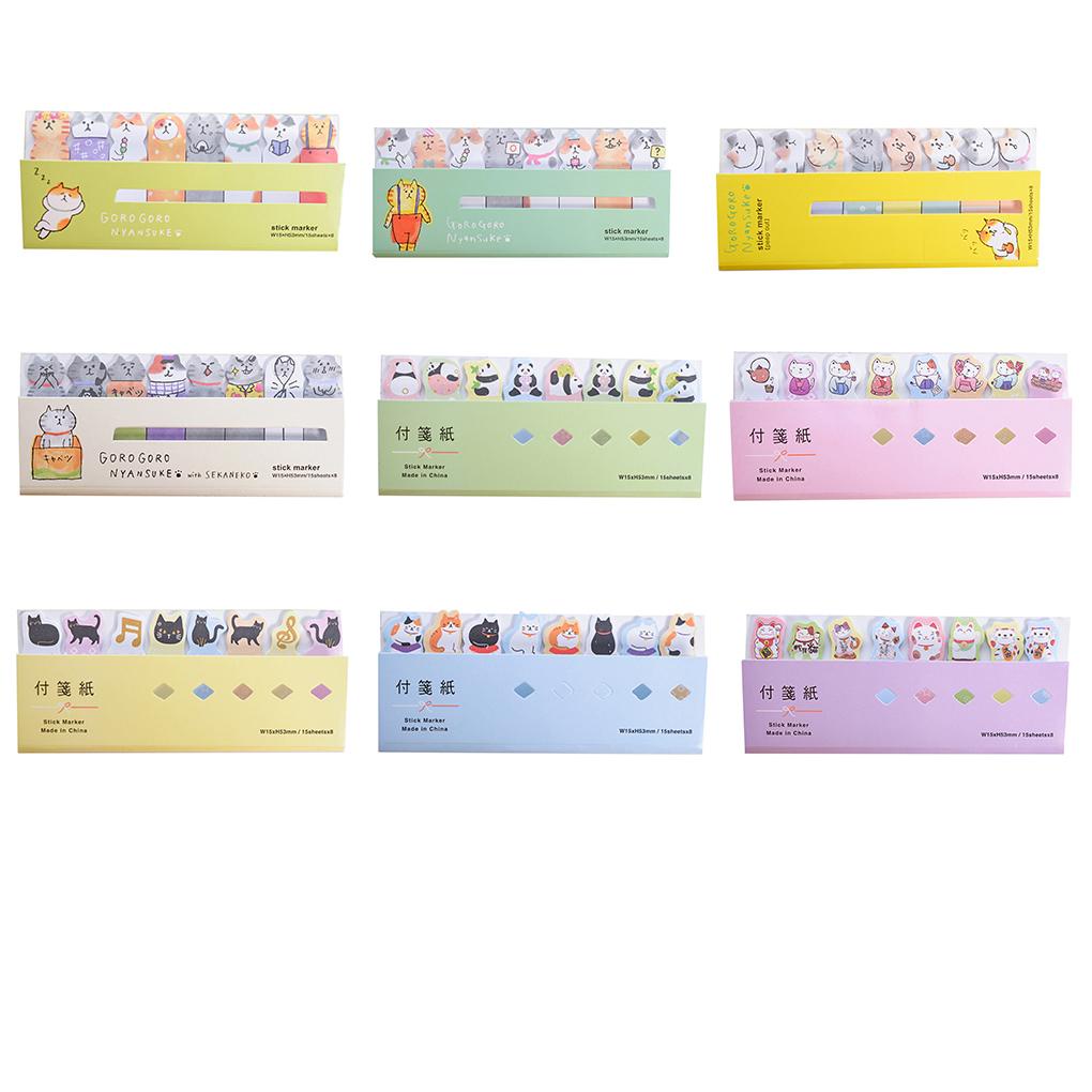 Huit Adorable Cartoon Animal Memo Pads Label Stiker Dekorasi Jadwal Harian Kantor